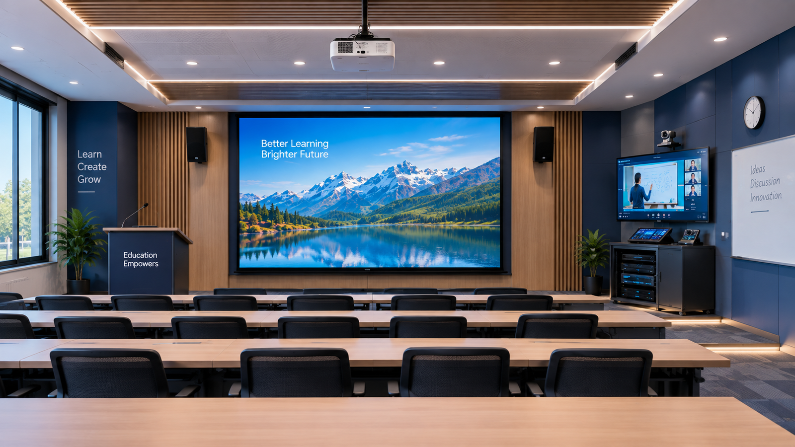 Interactive media room with large display in an education setting